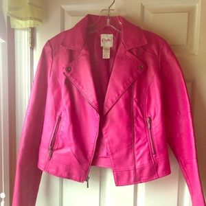 Stylish Pink Faux Leather Jacket